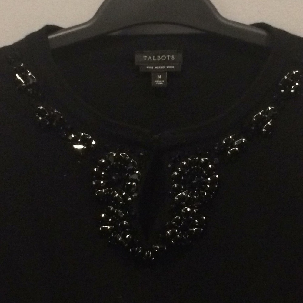 Talbots Black Merino Wool Three-Quarter Sleeve Classic‎ Jewel Neck Sweater - Picture 2 of 6